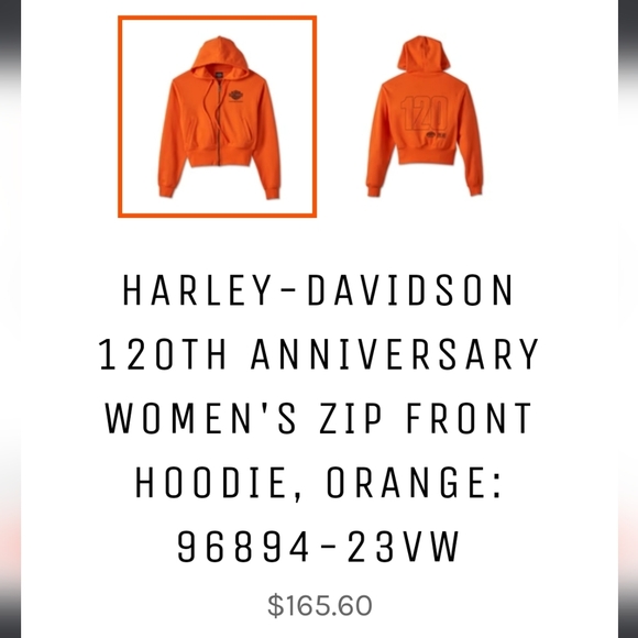Harley Davidson 120th Anniversary Women's 1W Zip Front Hoodie Orange - Picture 4 of 4